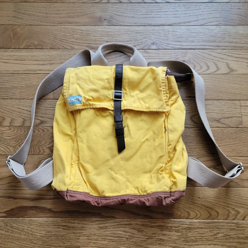 TOMS Trekker Waxed Canvas Backpack Citrus Color Leather Trim Water-Resistant